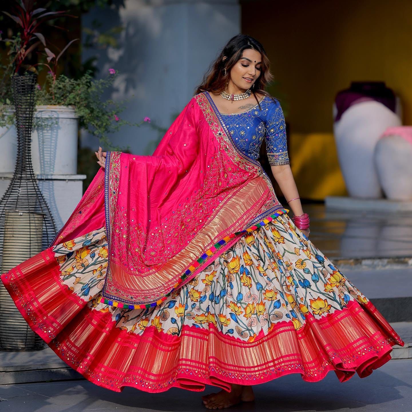 LAHENGA CHOLI, printed lehenga choli in heavy Butter on sale silk