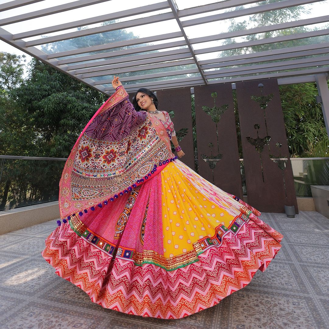 Digital Print Work  Real Mirror Work Lehenga