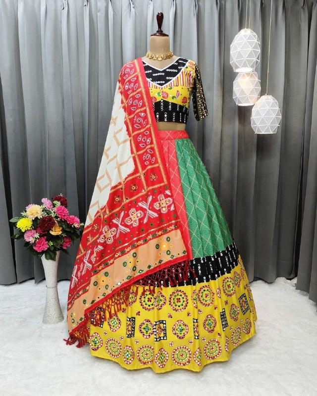 Fancy Digital Print With Real Mirror Work lehenga