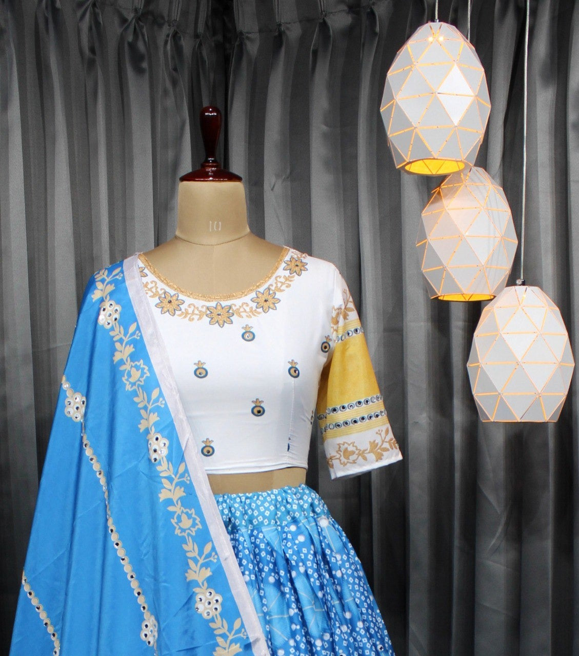 Fancy digital work mirror work lehenga