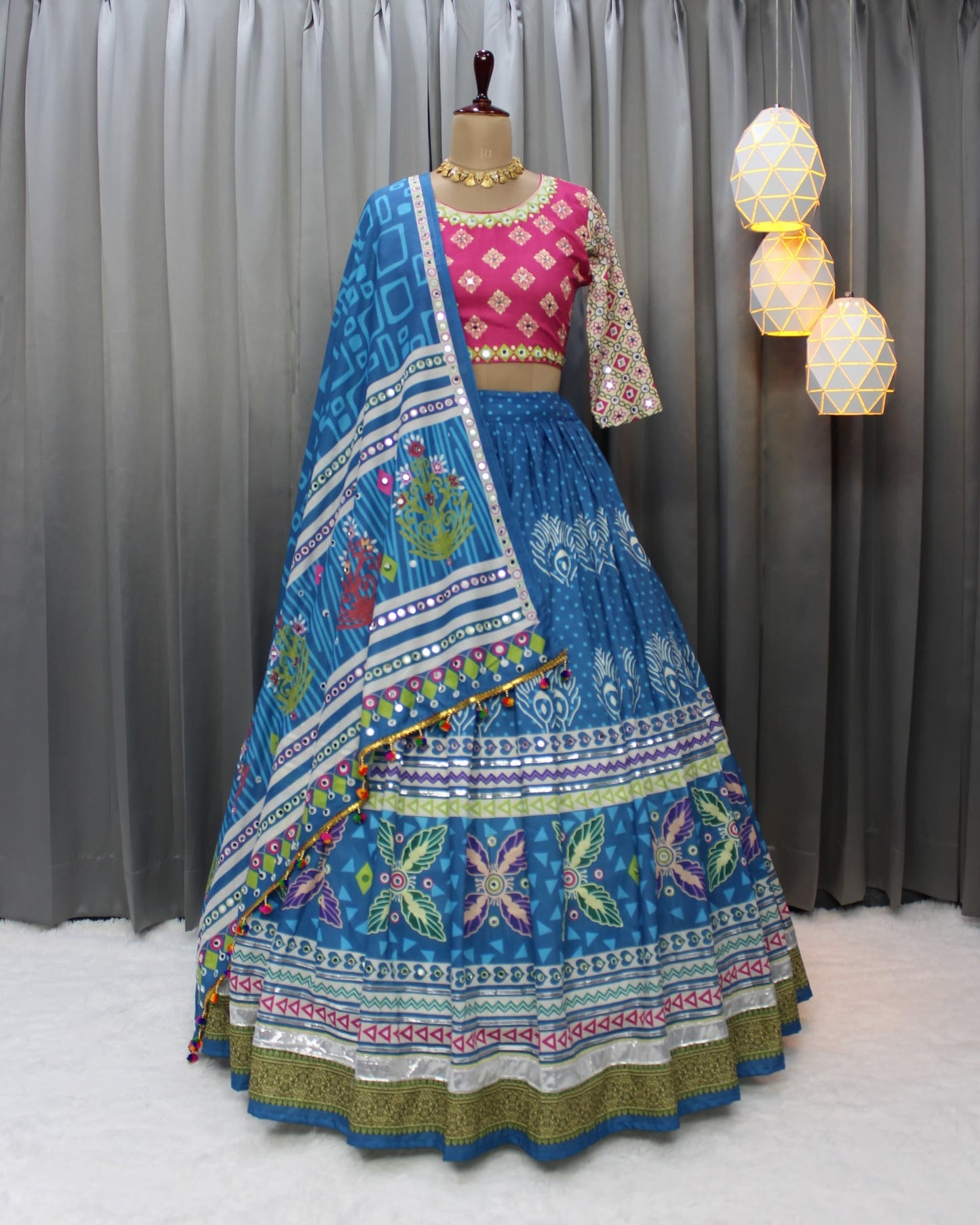 Digital print mirror work lehenga choli