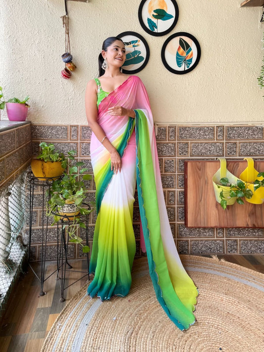 Faux  Dual Shaded Georgette Saree