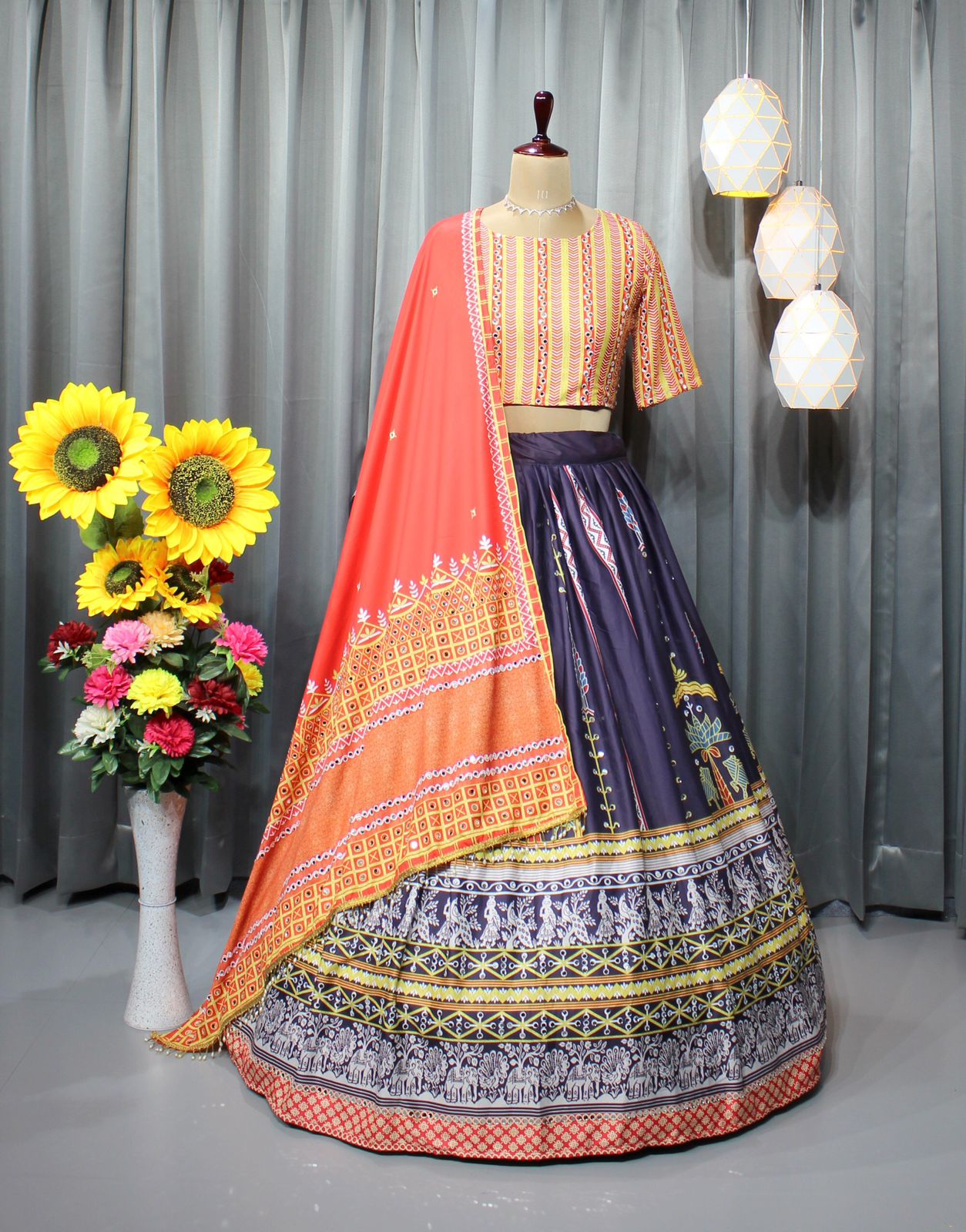 Fancy Digital Print Work  Real Mirror Work LEHENGA CHOLI