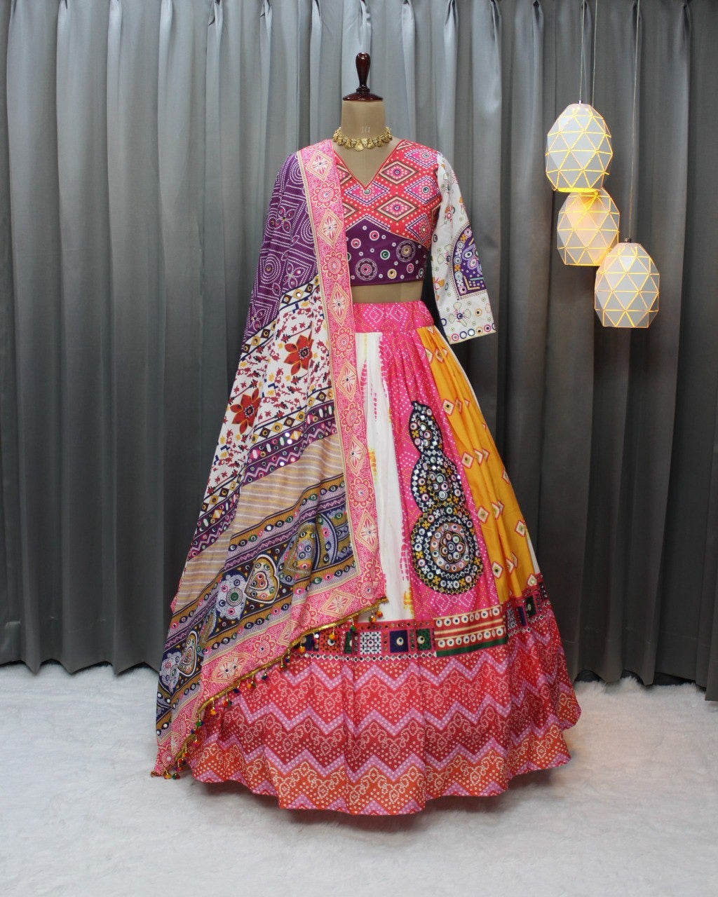 Digital Print Work  Real Mirror Work Lehenga