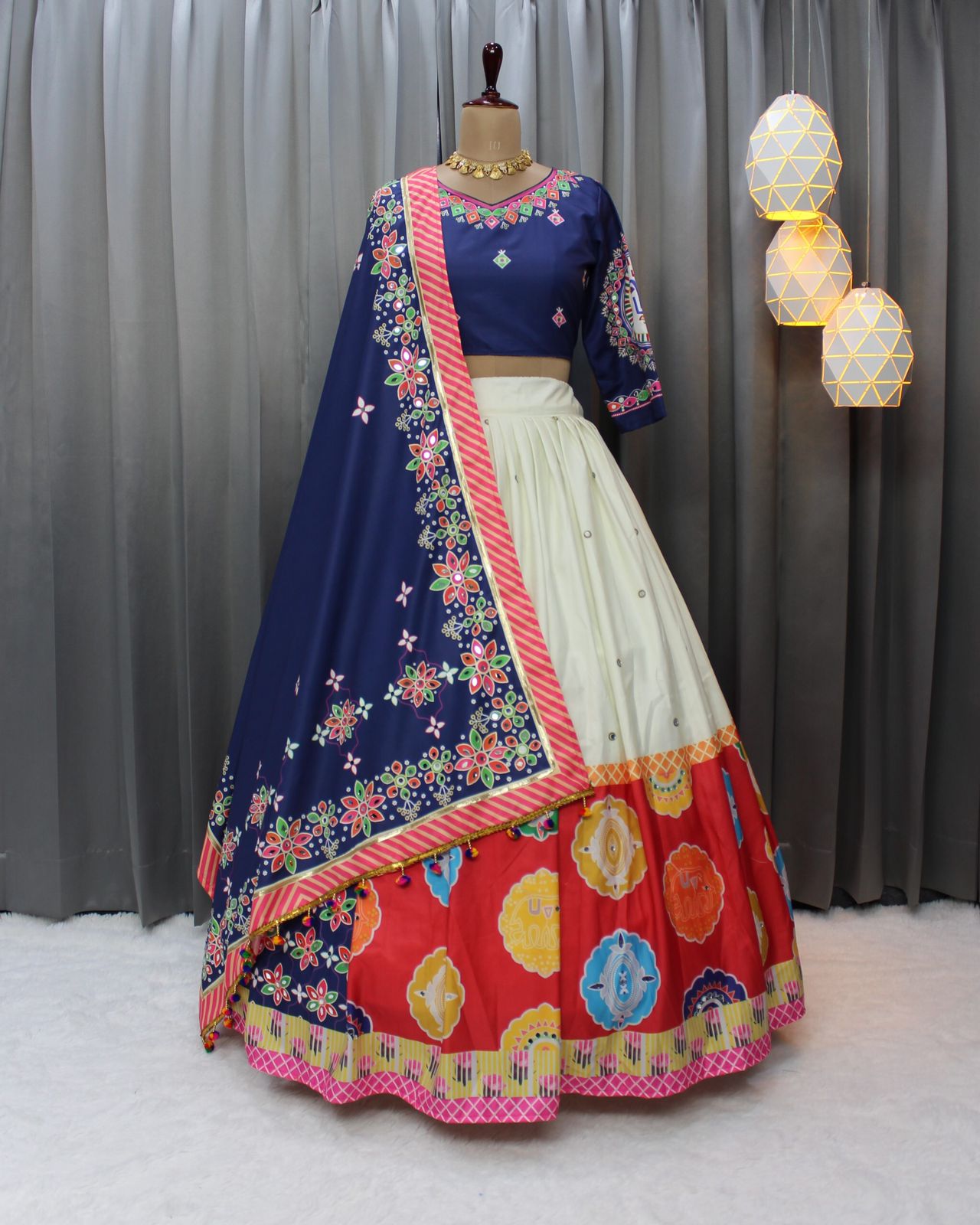 Cotton real mirror work lehenga choli