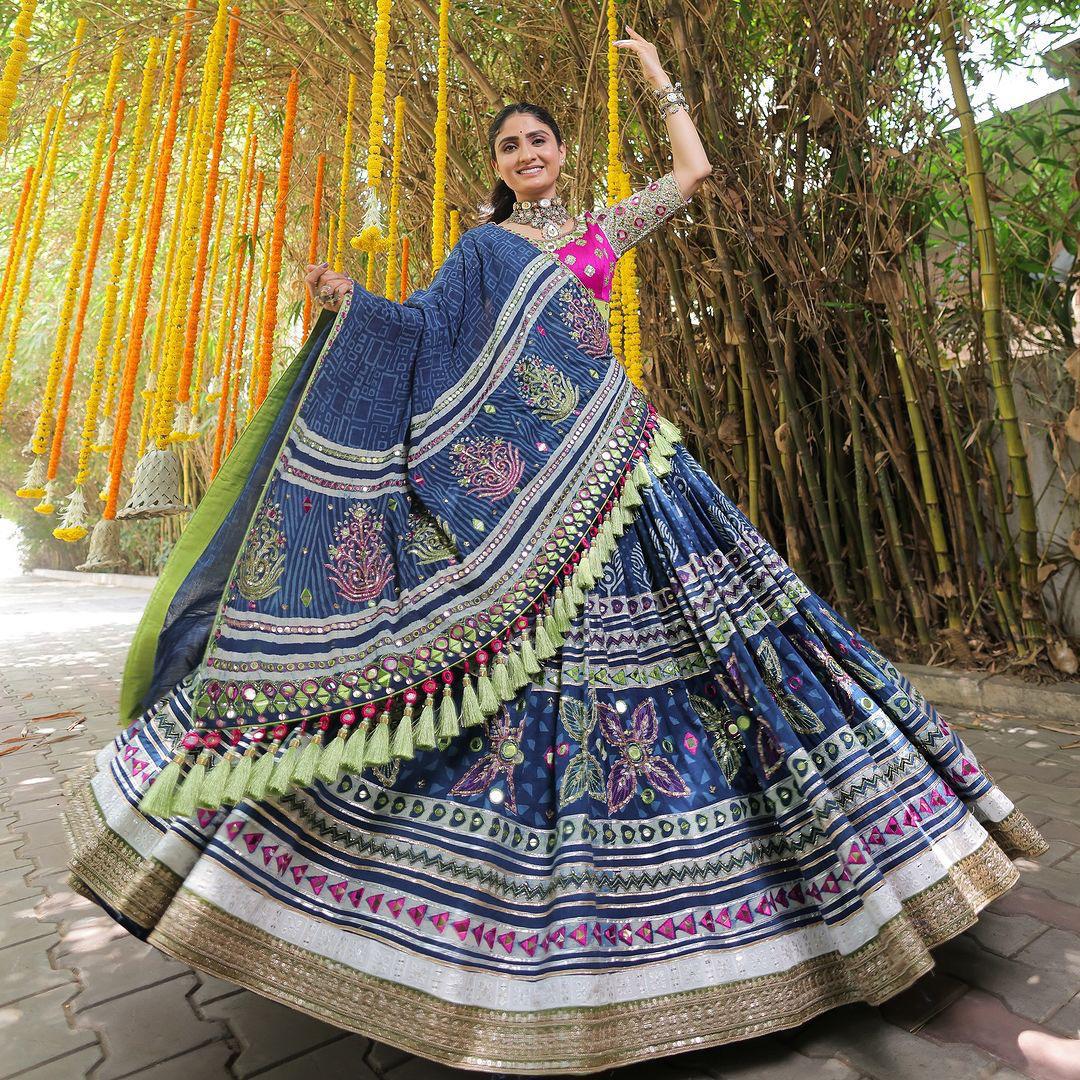 Digital print mirror work lehenga choli