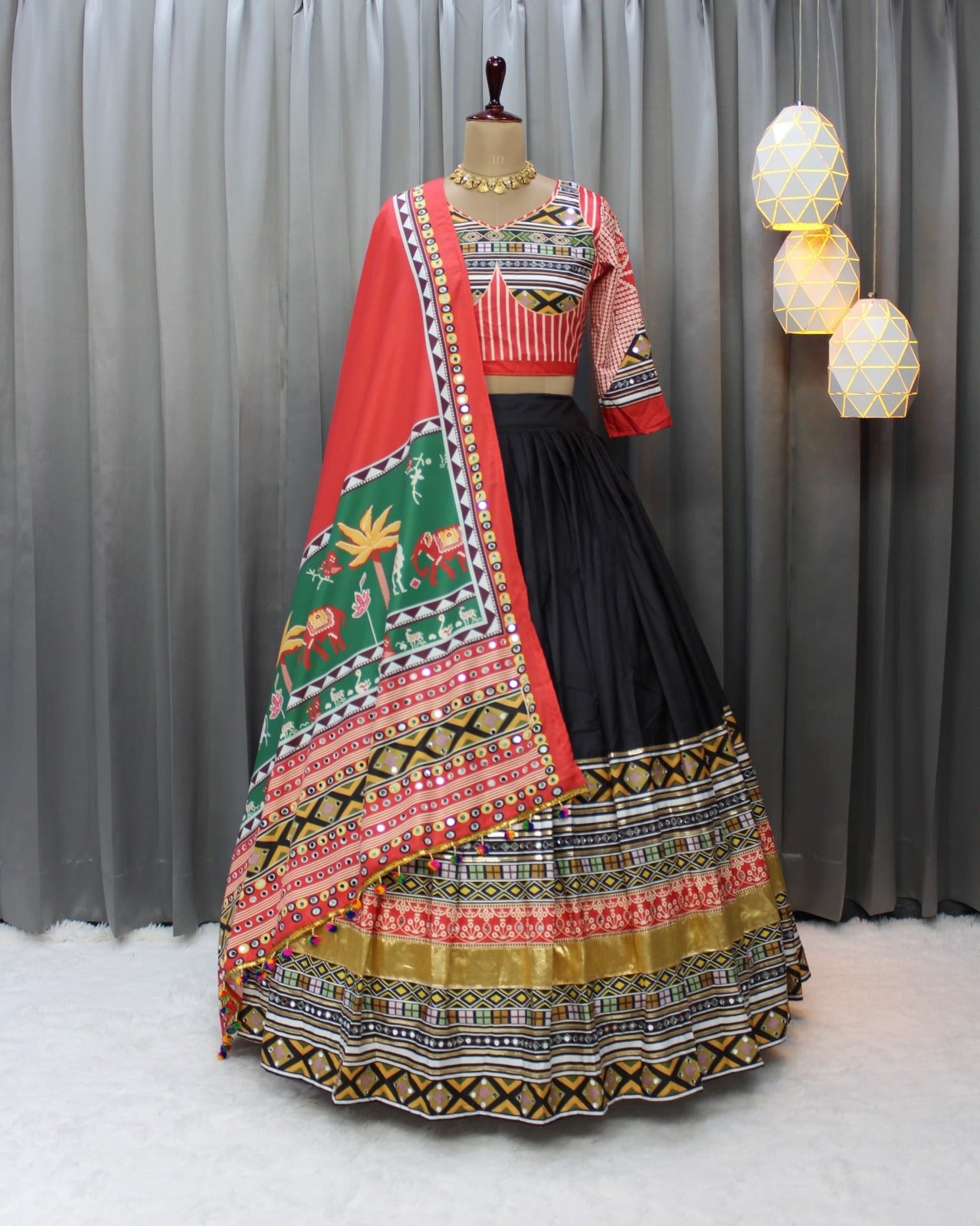 Fancy Digital Print   Real Mirror Work With Jari Gota Work lehenga choli